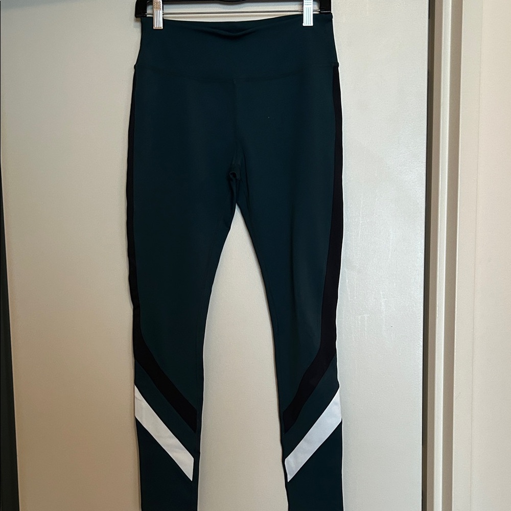 Splits59 Teal Green Leggings with Black and White Stripes